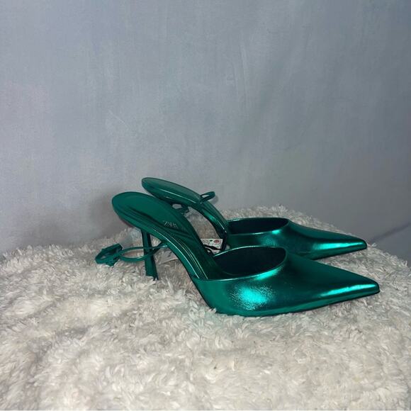 Zara Metallic Lace up High Heels - Picture 5 of 10